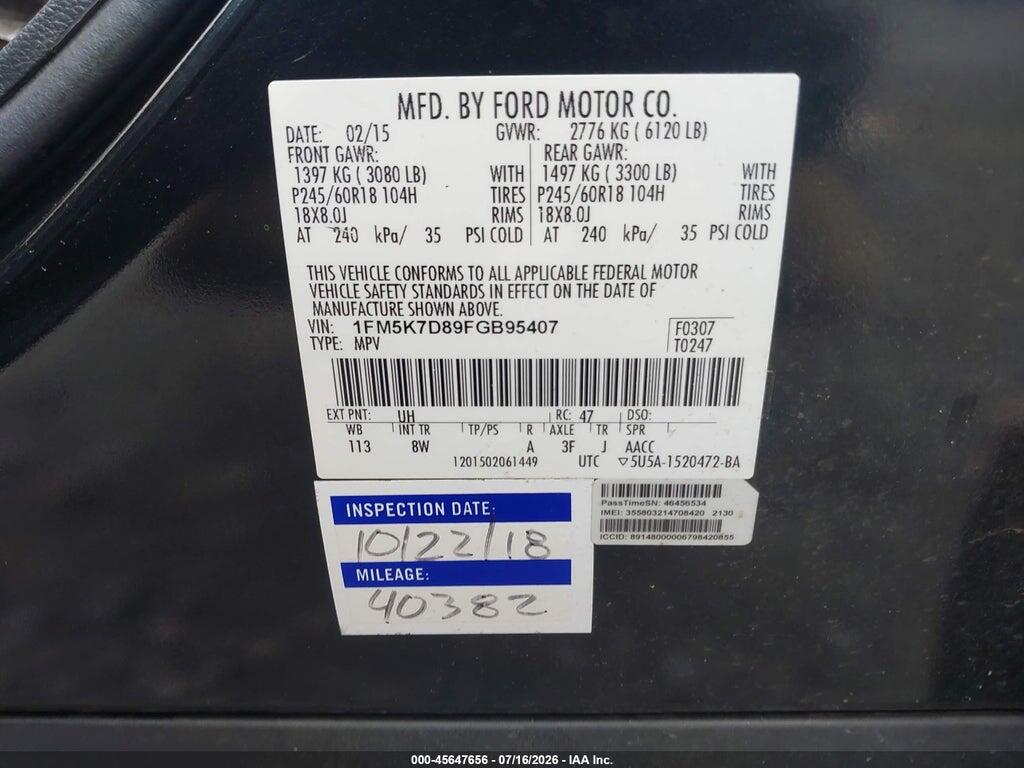1FM5K7D89FGB95407 2015 FORD EXPLORER photo no. 9