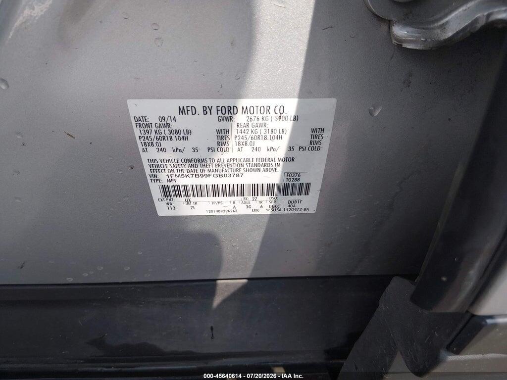 1FM5K7B99FGB03787 2015 FORD EXPLORER photo no. 9