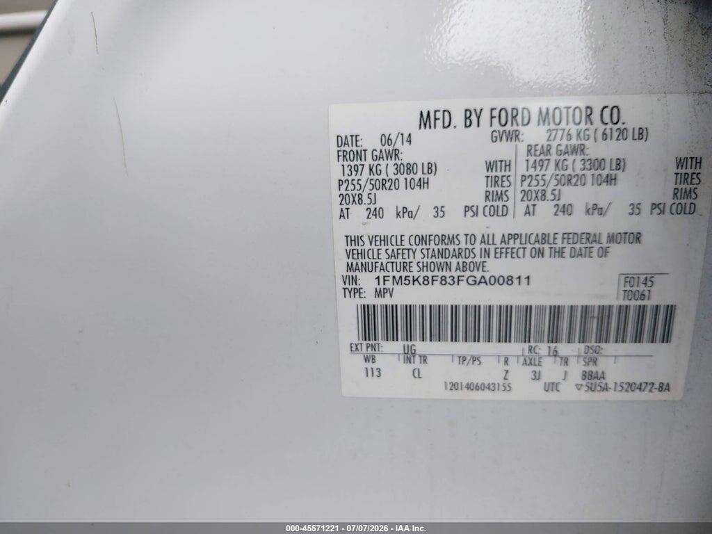 1FM5K8F83FGA00811 2015 FORD EXPLORER photo no. 9