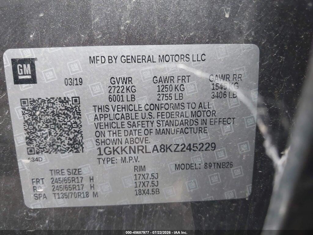 1GKKNRLA8KZ245229 2019 GMC ACADIA photo no. 9