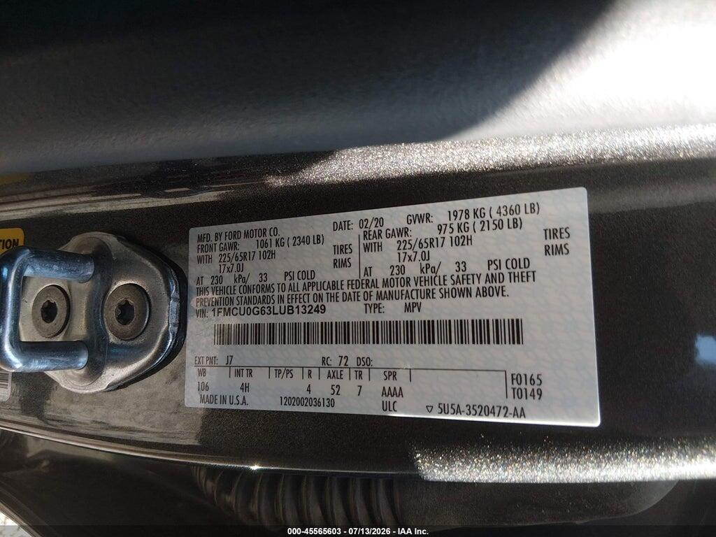1FMCU0G63LUB13249 2020 FORD ESCAPE photo no. 9
