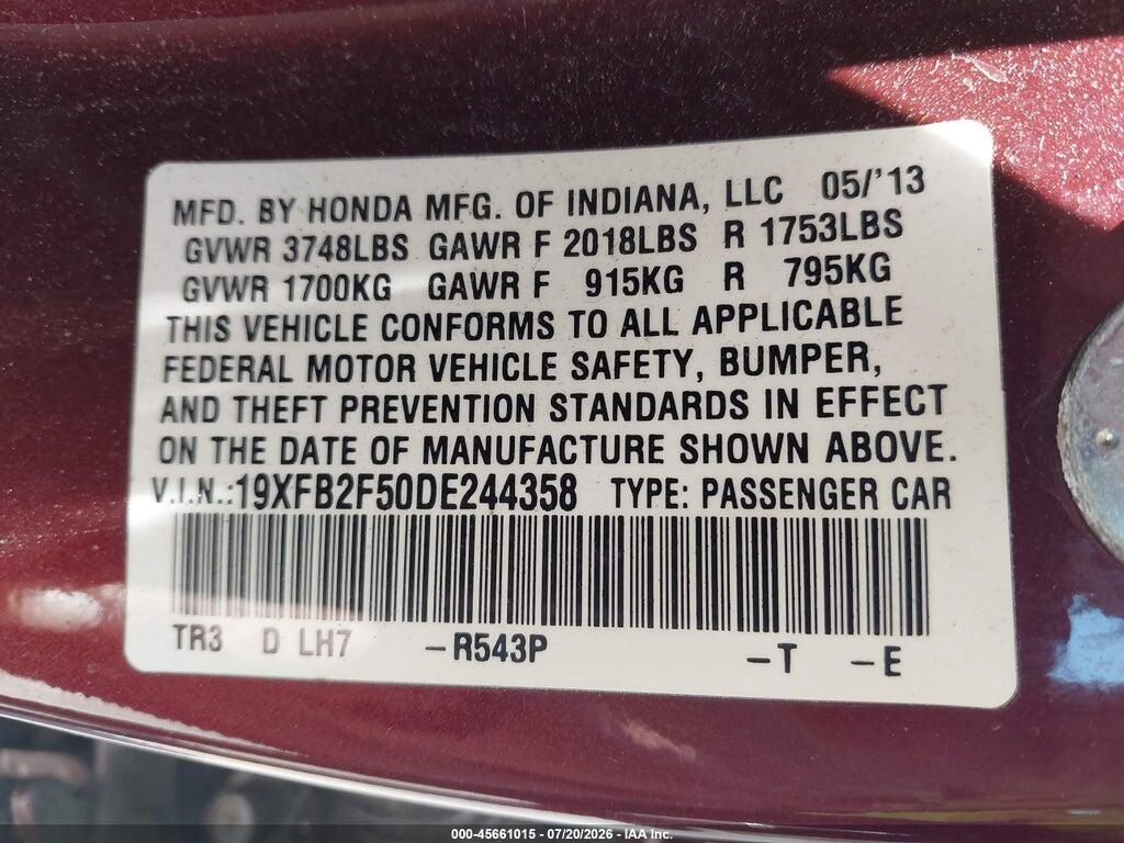 19XFB2F50DE244358 2013 HONDA CIVIC photo no. 9