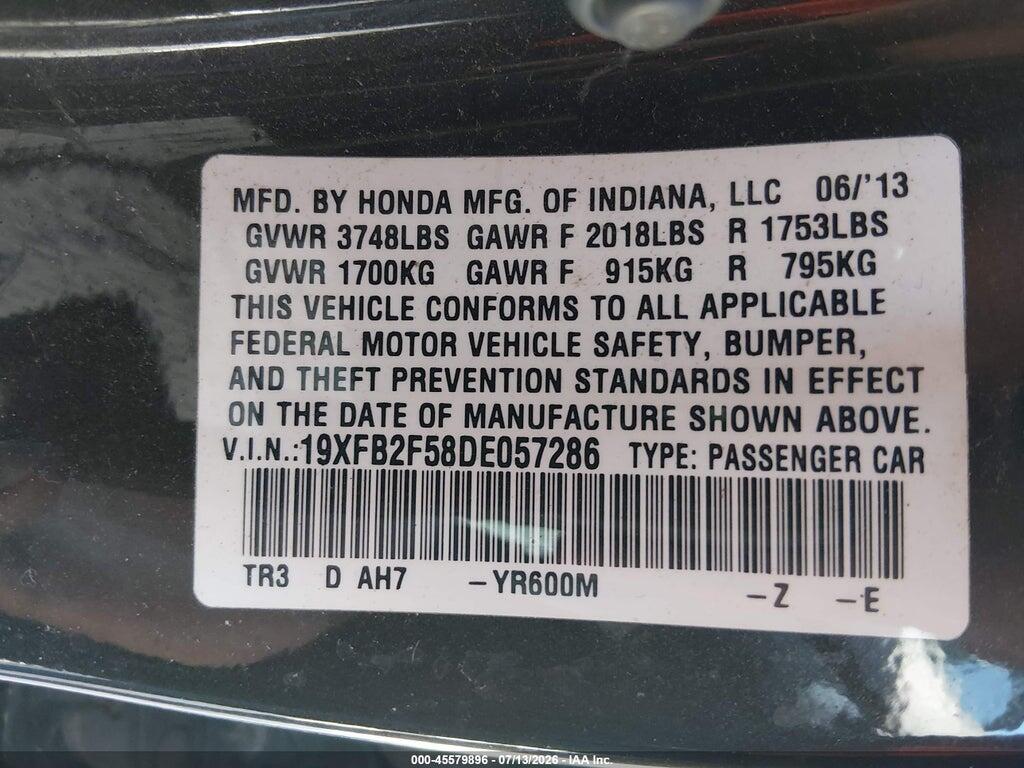 19XFB2F58DE057286 2013 HONDA CIVIC photo no. 9