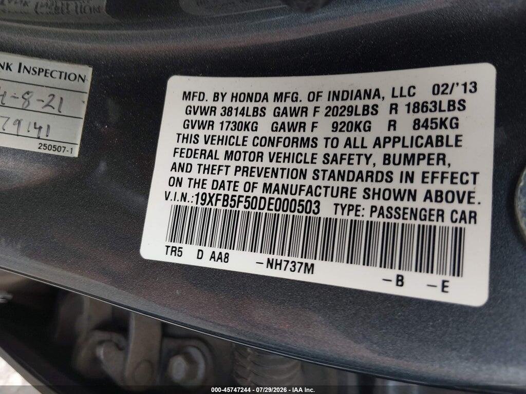 19XFB5F50DE000503 2013 HONDA CIVIC photo no. 9