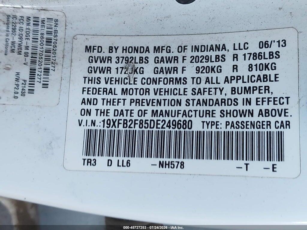 19XFB2F85DE249680 2013 HONDA CIVIC photo no. 9
