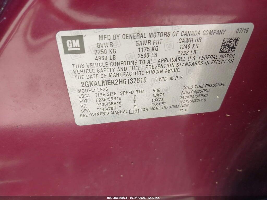2GKALMEK2H6137610 2017 GMC TERRAIN photo no. 9