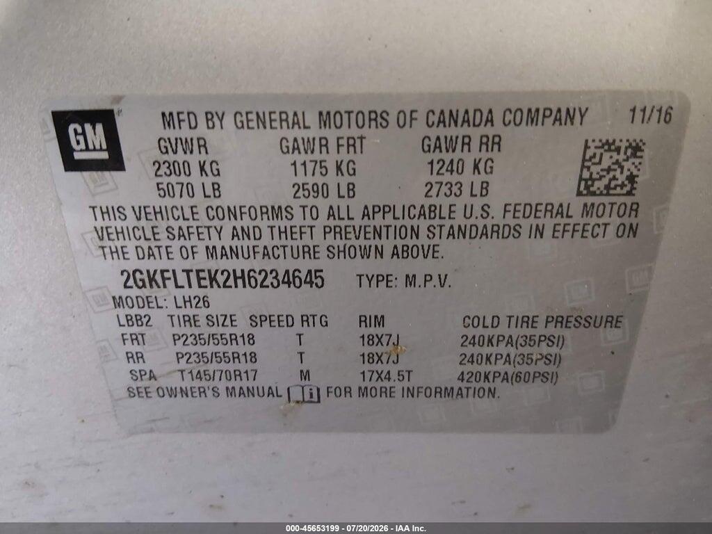 2GKFLTEK2H6234645 2017 GMC TERRAIN photo no. 9