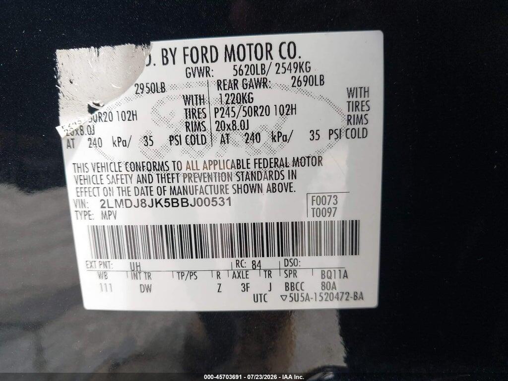 2LMDJ8JK5BBJ00531 2011 LINCOLN MKX photo no. 9