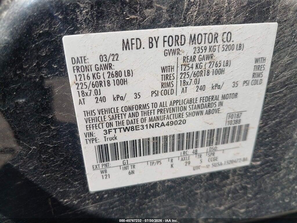 3FTTW8E31NRA49020 2022 FORD MAVERICK photo no. 9