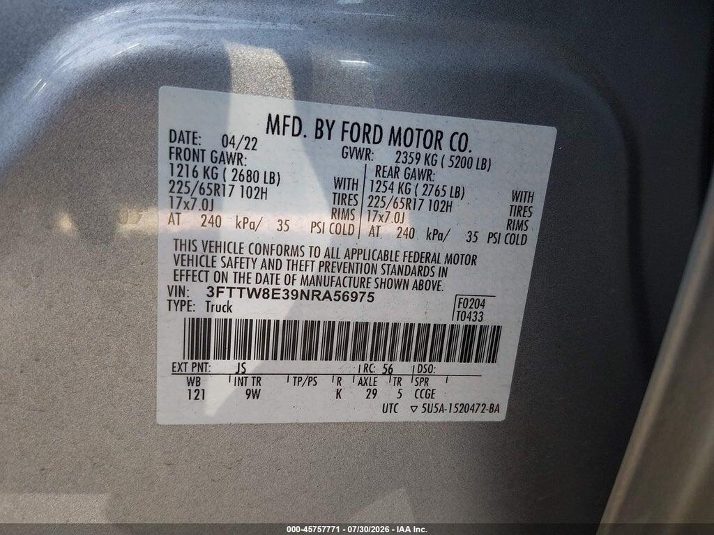 3FTTW8E39NRA56975 2022 FORD MAVERICK photo no. 9