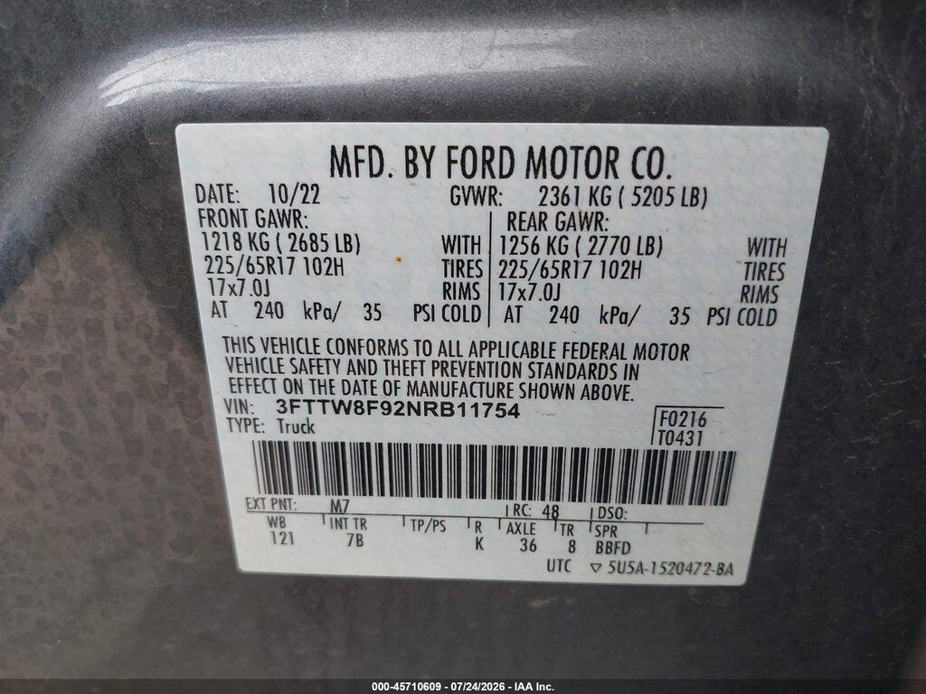 3FTTW8F92NRB11754 2022 FORD MAVERICK photo no. 9