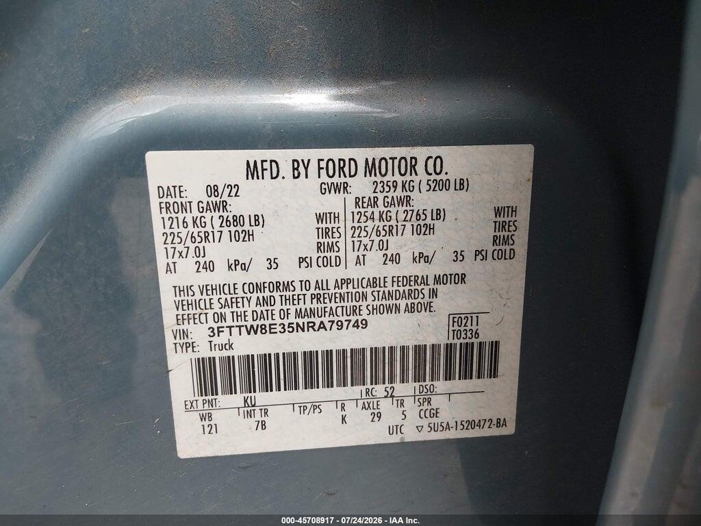 3FTTW8E35NRA79749 2022 FORD MAVERICK photo no. 9