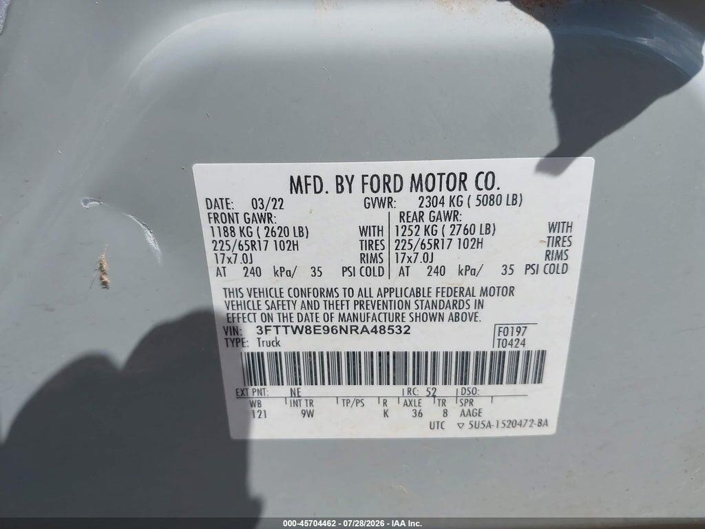 3FTTW8E96NRA48532 2022 FORD MAVERICK photo no. 9