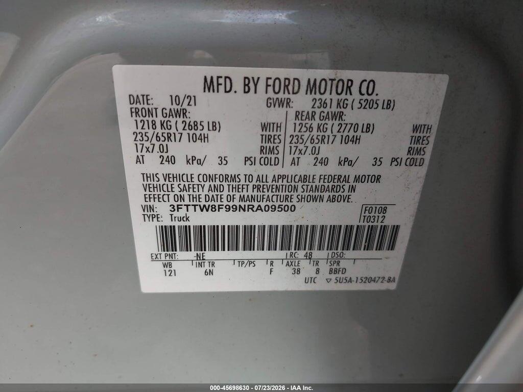 3FTTW8F99NRA09500 2022 FORD MAVERICK photo no. 9