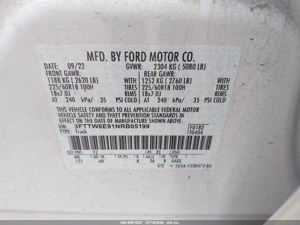 3FTTW8E91NRB05199 2022 FORD MAVERICK photo no. 9