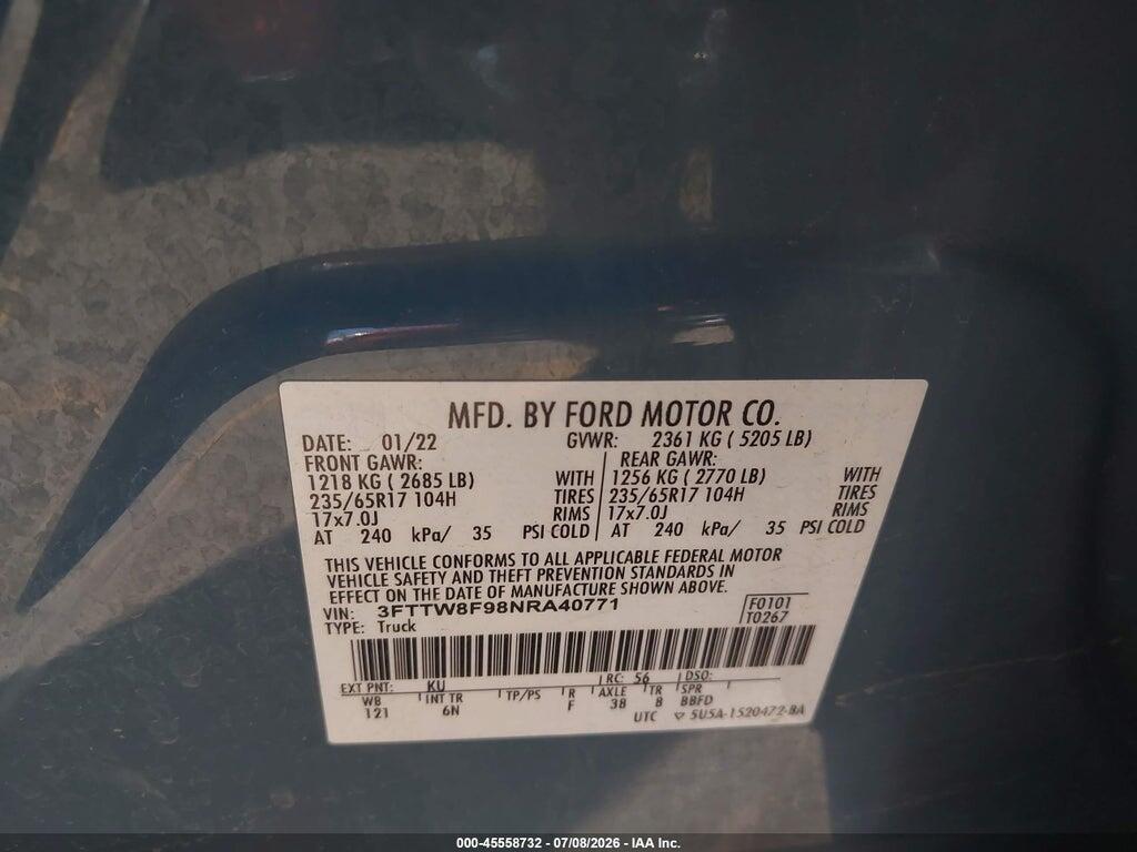 3FTTW8F98NRA40771 2022 FORD MAVERICK photo no. 9