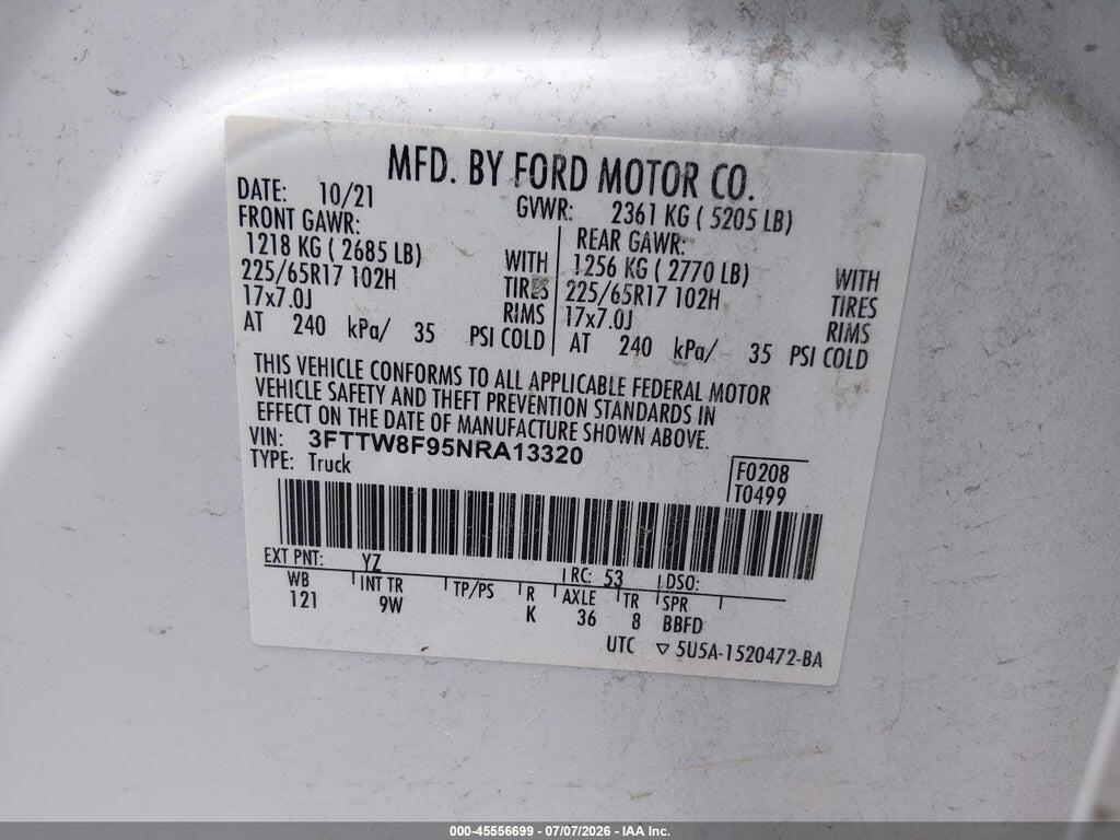 3FTTW8F95NRA13320 2022 FORD MAVERICK photo no. 9