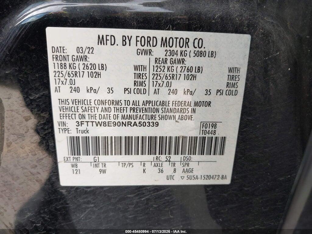 3FTTW8E90NRA50339 2022 FORD MAVERICK photo no. 4