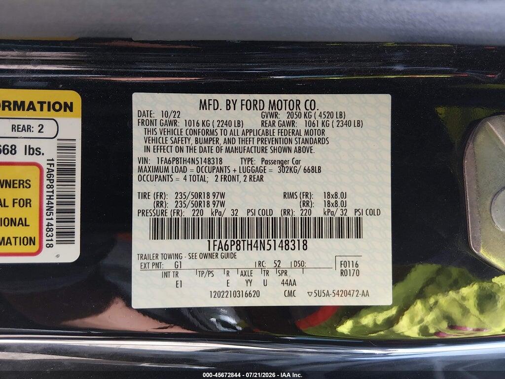 1FA6P8TH4N5148318 2022 FORD MUSTANG photo no. 9