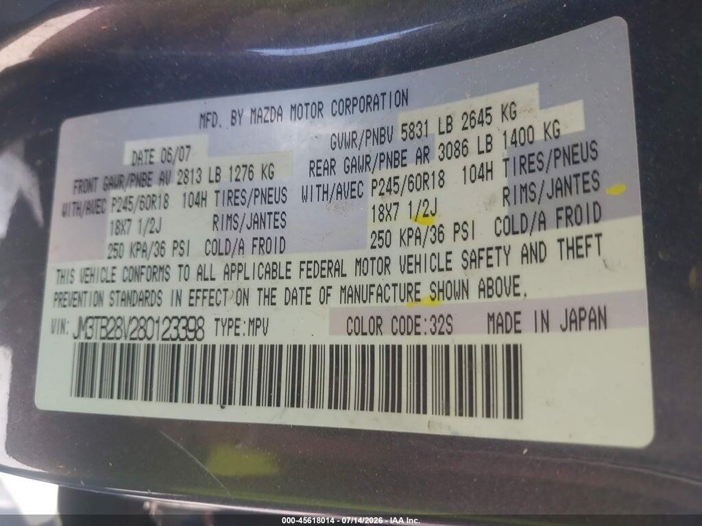 JM3TB28V280123398 2008 MAZDA CX-9 photo no. 9