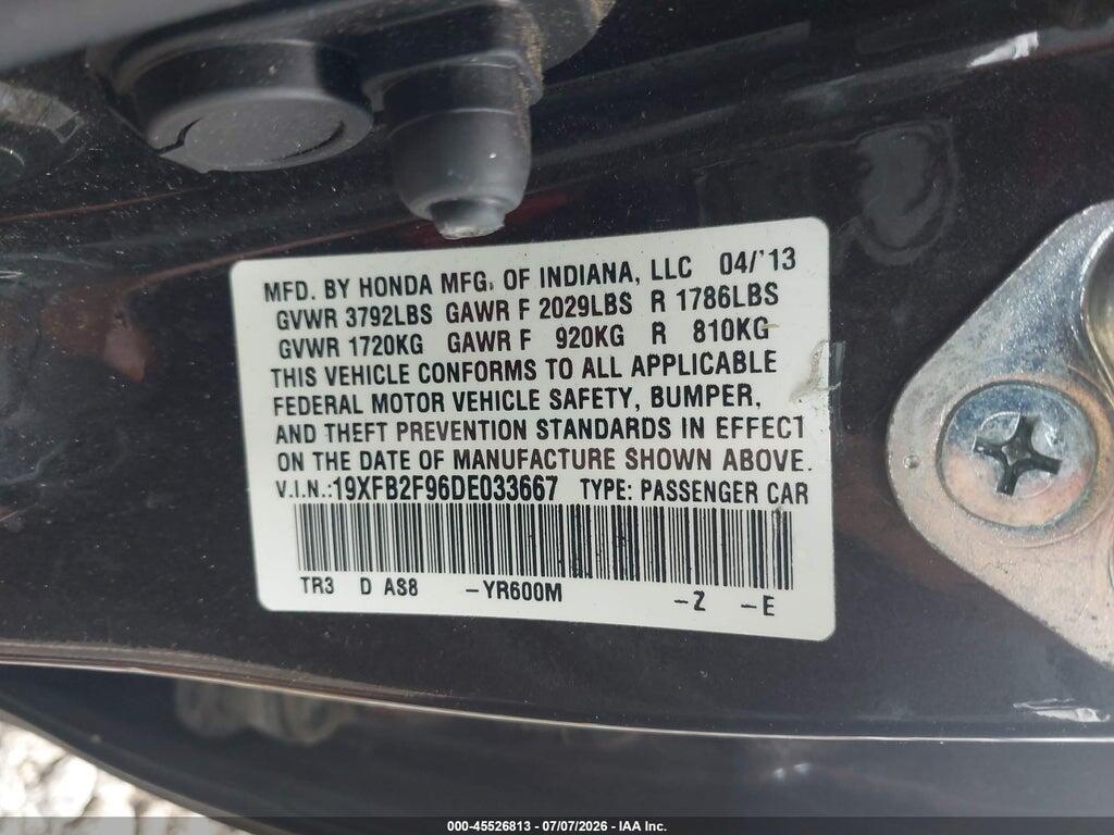 19XFB2F96DE033667 2013 HONDA CIVIC photo no. 9