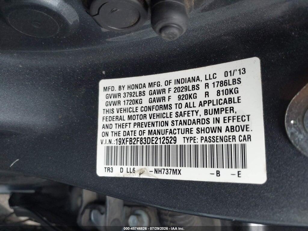 19XFB2F83DE212529 2013 HONDA CIVIC photo no. 9