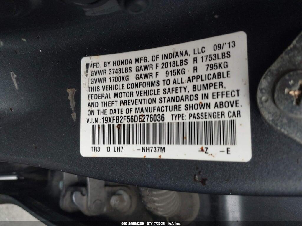 19XFB2F56DE276036 2013 HONDA CIVIC photo no. 9