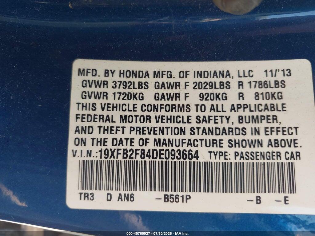19XFB2F84DE093664 2013 HONDA CIVIC photo no. 9