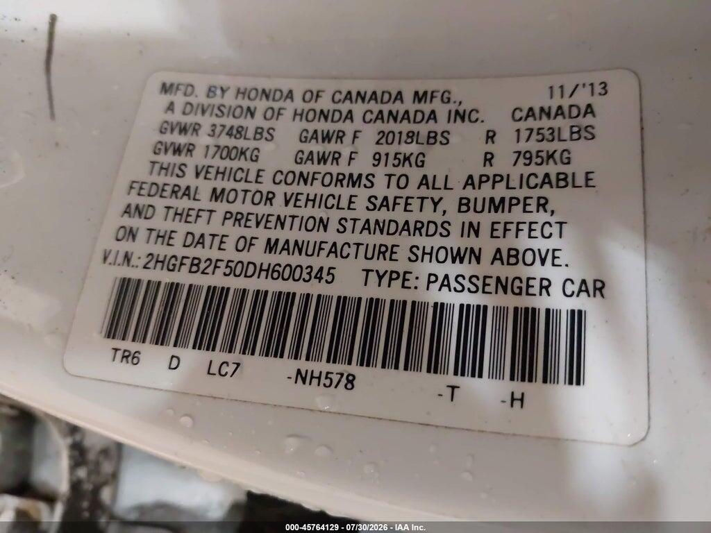 2HGFB2F50DH600345 2013 HONDA CIVIC photo no. 9