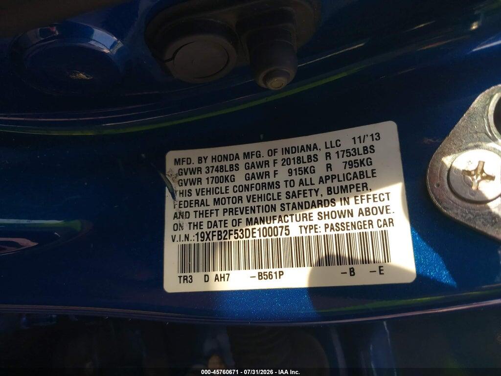 19XFB2F53DE100075 2013 HONDA CIVIC photo no. 9