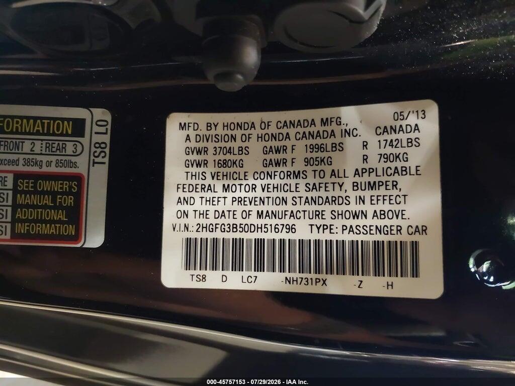 2HGFG3B50DH516796 2013 HONDA CIVIC photo no. 9