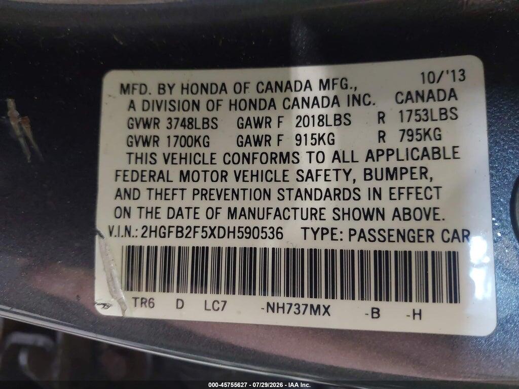 2HGFB2F5XDH590536 2013 HONDA CIVIC photo no. 9
