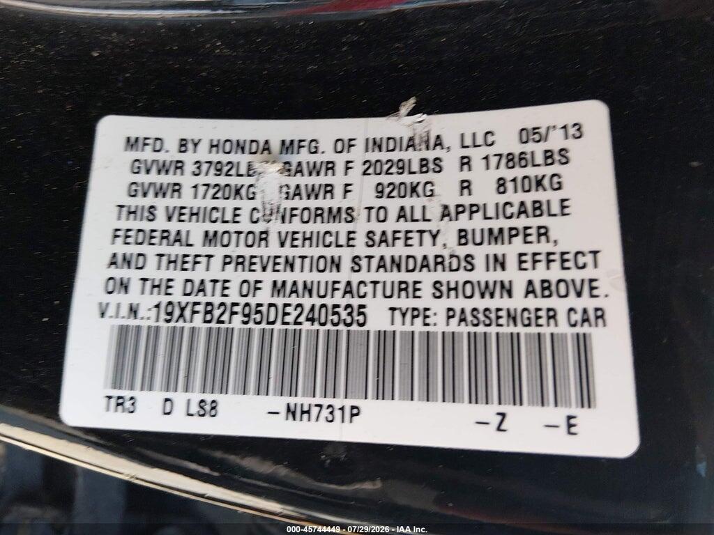 19XFB2F95DE240535 2013 HONDA CIVIC photo no. 9