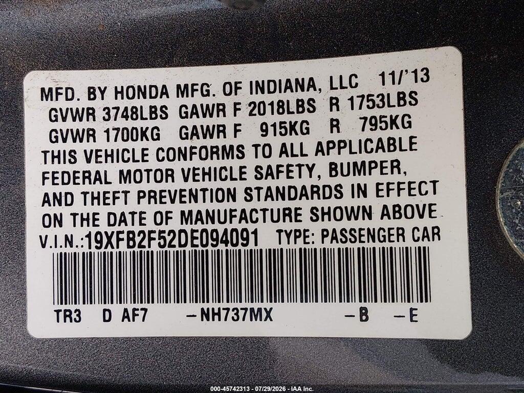 19XFB2F52DE094091 2013 HONDA CIVIC photo no. 9