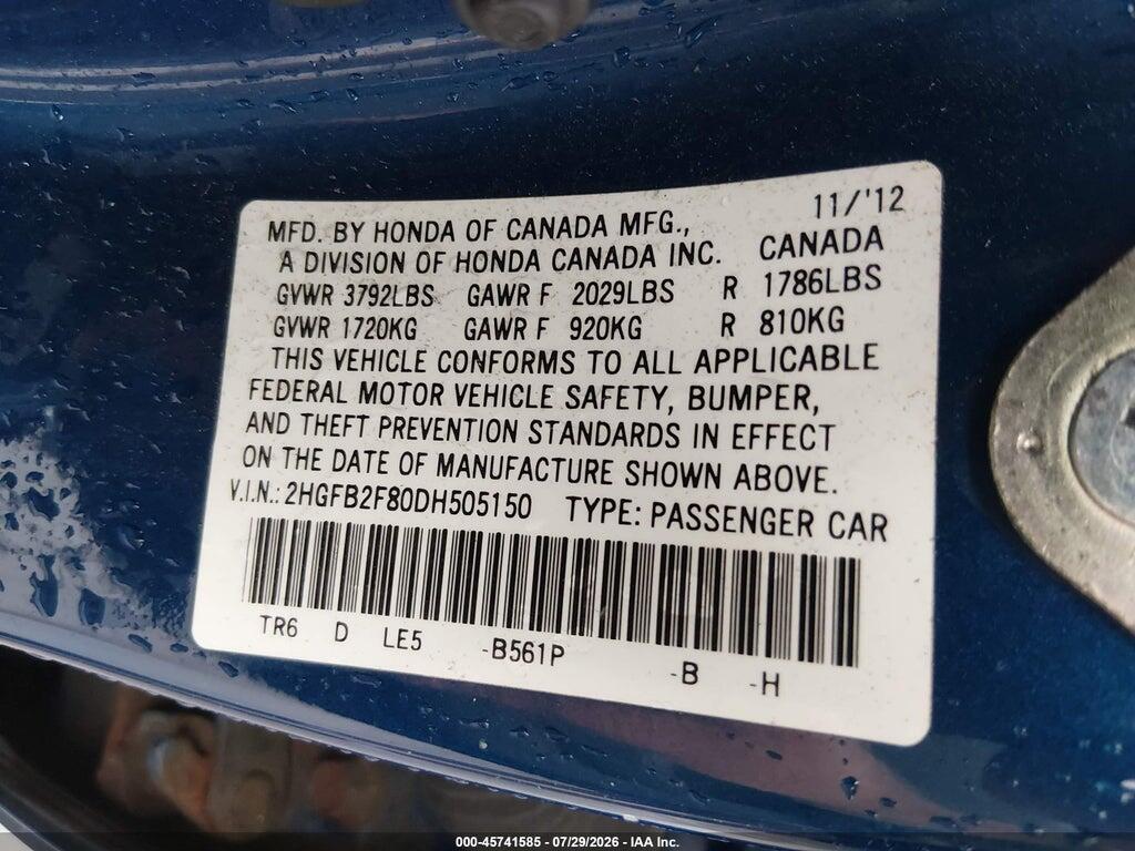 2HGFB2F80DH505150 2013 HONDA CIVIC photo no. 9