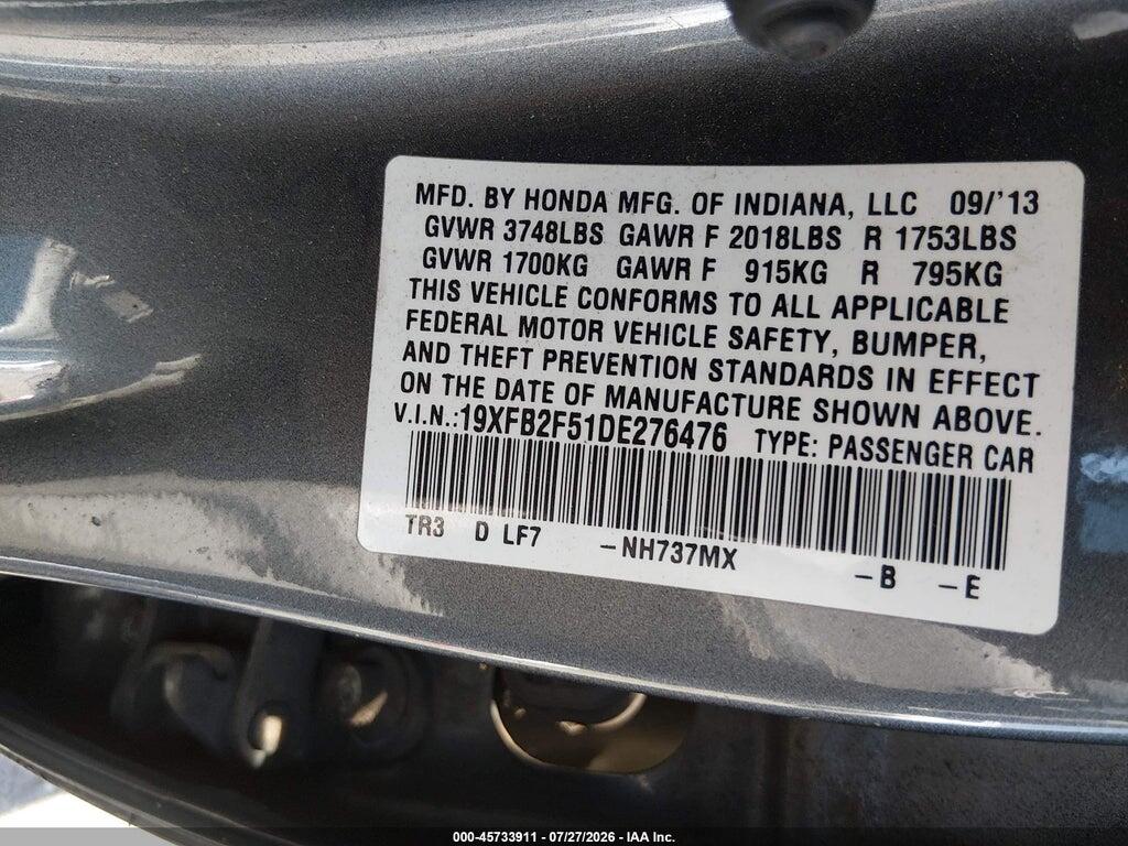 19XFB2F51DE276476 2013 HONDA CIVIC photo no. 9
