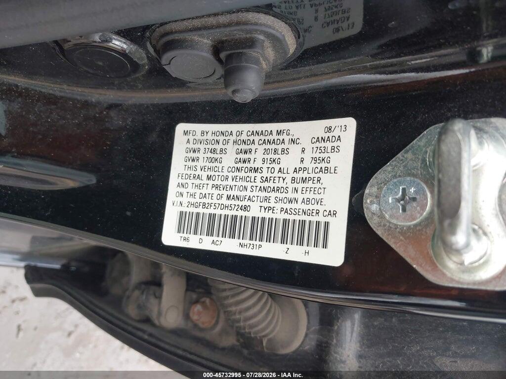 2HGFB2F57DH572480 2013 HONDA CIVIC photo no. 9