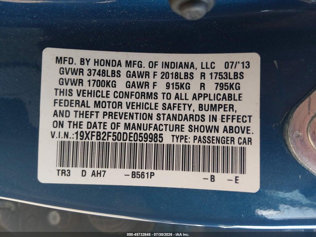 19XFB2F50DE059985 2013 HONDA CIVIC photo no. 9