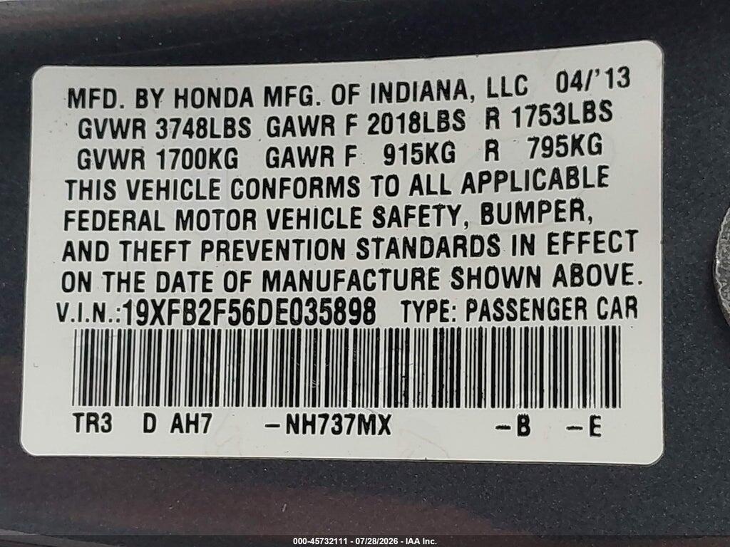 19XFB2F56DE035898 2013 HONDA CIVIC photo no. 9
