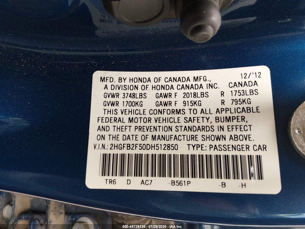 2HGFB2F50DH512850 2013 HONDA CIVIC photo no. 9