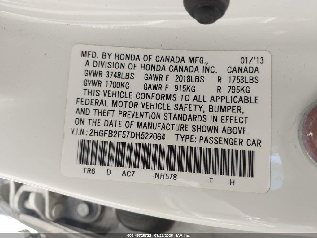2HGFB2F57DH522064 2013 HONDA CIVIC photo no. 9