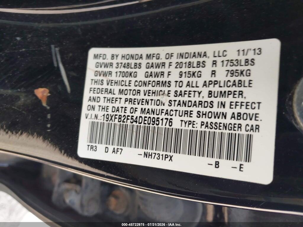19XFB2F54DE095176 2013 HONDA CIVIC photo no. 9