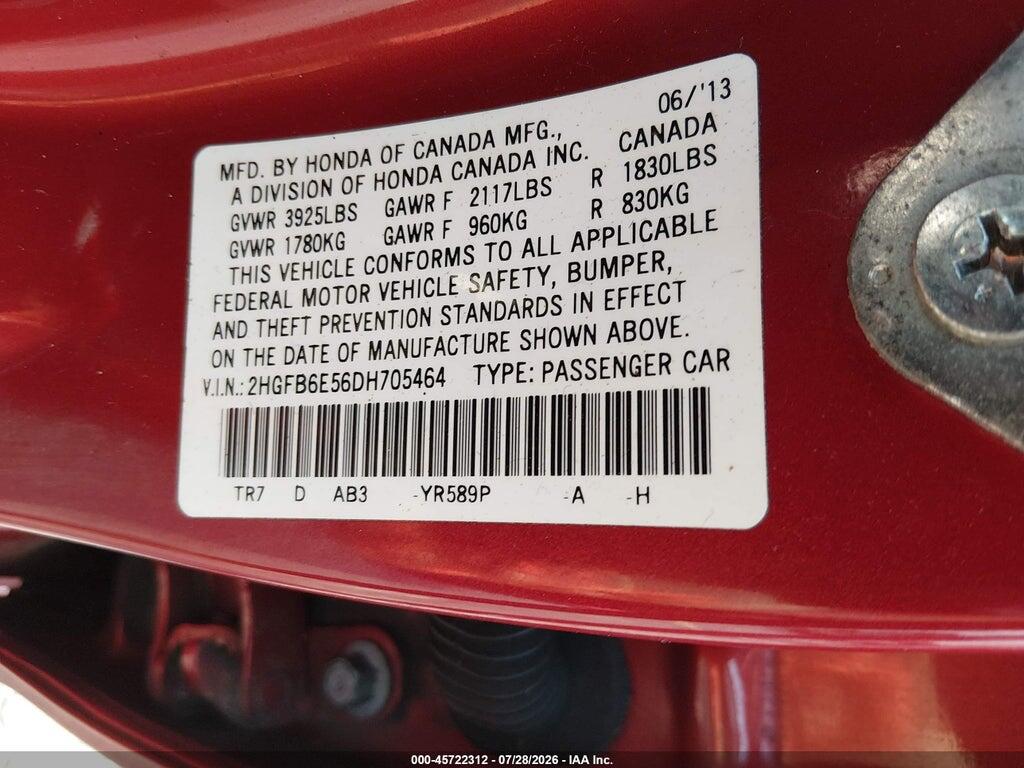 2HGFB6E56DH705464 2013 HONDA CIVIC photo no. 9