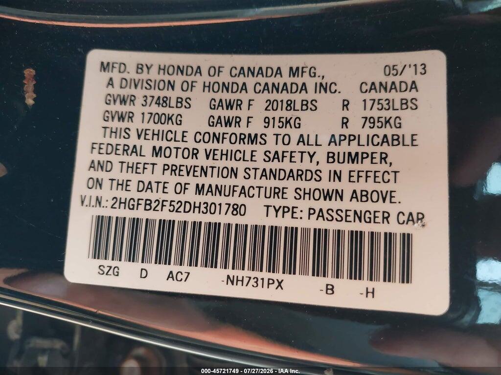 2HGFB2F52DH301780 2013 HONDA CIVIC photo no. 9