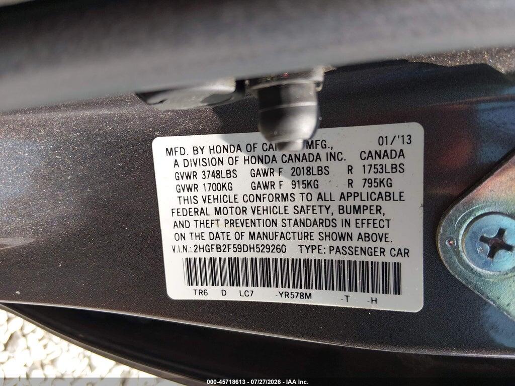 2HGFB2F59DH529260 2013 HONDA CIVIC photo no. 9