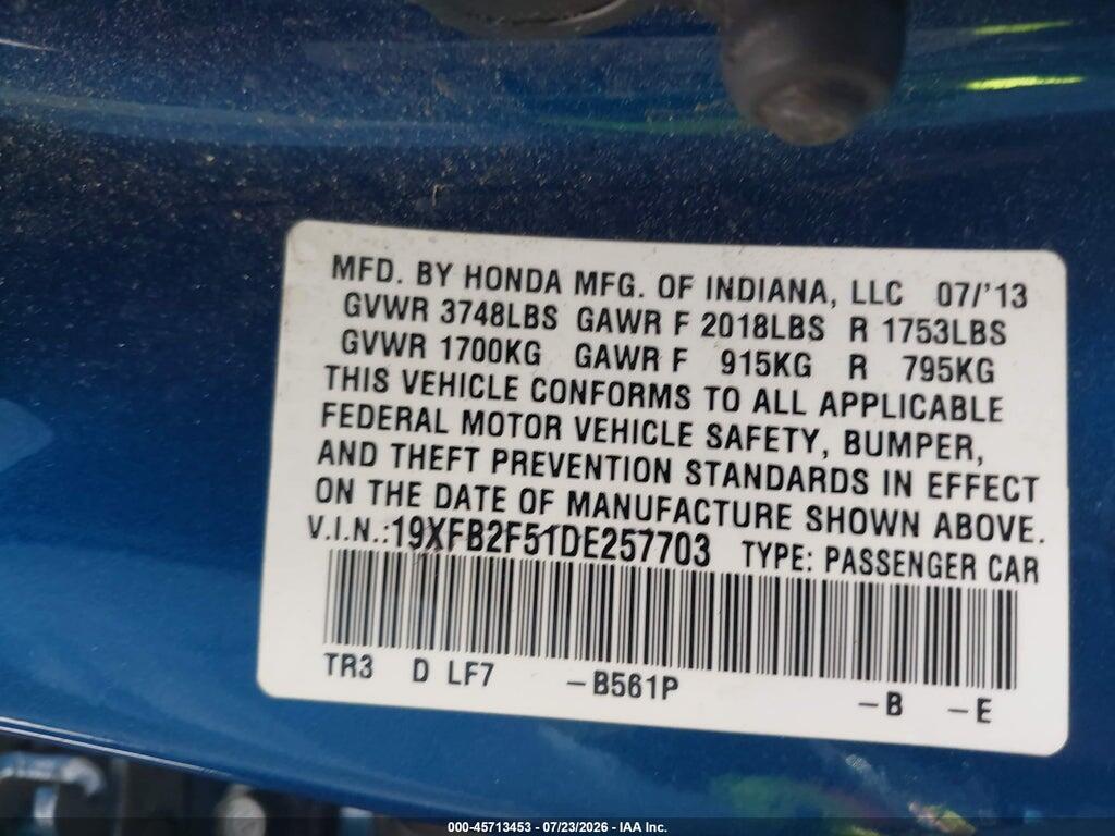 19XFB2F51DE257703 2013 HONDA CIVIC photo no. 9