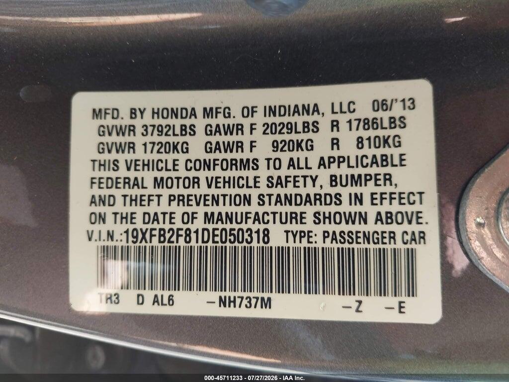 19XFB2F81DE050318 2013 HONDA CIVIC photo no. 9