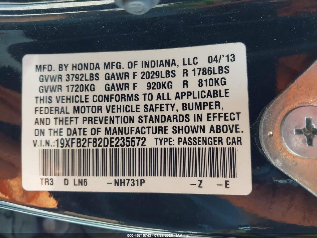 19XFB2F82DE235672 2013 HONDA CIVIC photo no. 9