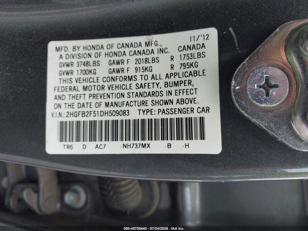 2HGFB2F51DH509083 2013 HONDA CIVIC photo no. 9