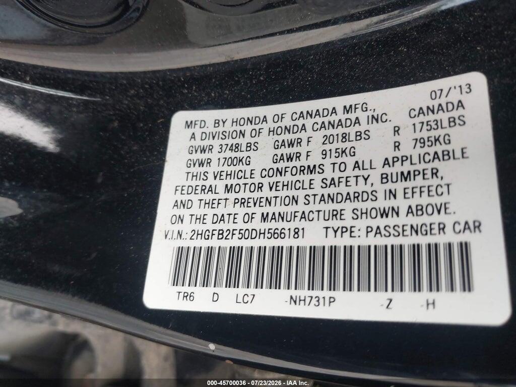 2HGFB2F50DH566181 2013 HONDA CIVIC photo no. 9